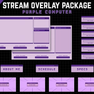 Purple Computer Twitch Overlay Package - Minimal Retro 8-Bit PURPLE Aesthetic Theme | Animated Pixel Stream Overlay Pack | LoFi Aesthetic