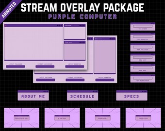 Purple Computer Twitch Overlay Package: Animated Retro Pixel Theme