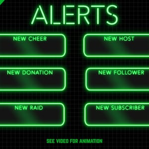 Green Animated Alerts for Twitch Streaming - GREEN NEON Twitch Alerts - WEBM