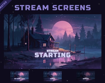 Purple LoFi Twitch Screens - Animated Stream Screens for Twitch Streaming - Starting Soon | Be Right Back | Stream Ending | Offline