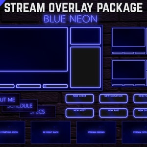 Blue Neon Twitch Overlay Package - Minimal Blue Neon Twitch Theme | Aesthetic Stream Overlay Pack