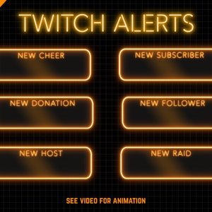 Gold Animated Alerts for Twitch Streaming - Orange Golden NEON Twitch Alerts - WEBM