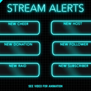 Blue Animated Alerts for Twitch Streaming - CYAN NEON Twitch Alerts - WEBM