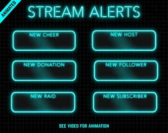 Blue Animated Alerts for Twitch Streaming - CYAN NEON Twitch Alerts - WEBM