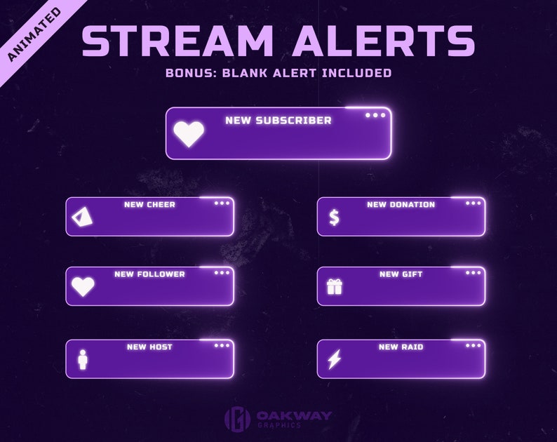 Animated Alerts for Twitch Streaming PURPLE Lofi Computer Twitch Alerts