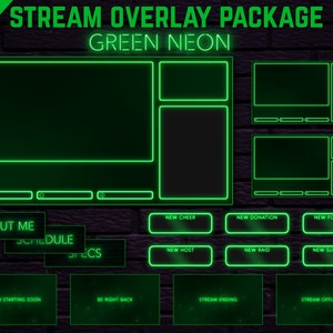 Pacote de sobreposição Green Neon Twitch - Tema Mínimo Verde Limão Neon Twitch | Pacote de sobreposição de fluxo estético sonhador