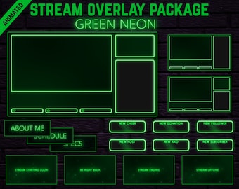 Può includere: Pacchetto di sovrapposizione di streaming animato al neon verde per Twitch o YouTube. Include pannelli per chi sono, programma, specifiche, nuovo cheer, nuova donazione, nuovo follower, nuovo host, nuovo raid, nuovo abbonato, streaming in arrivo, torno subito, streaming in corso e streaming offline.