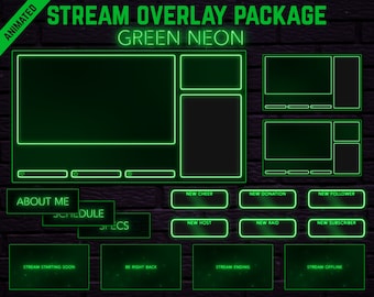 Green Neon Twitch Overlay Package - Minimal Lime Green Neon Twitch Theme | Dreamy Aesthetic Stream Overlay Pack