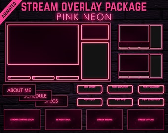 Può includere: Pacchetto di overlay di streaming al neon rosa animato con vari elementi tra cui uno schermo principale, una casella di chat, una sezione su di me, un programma, specifiche, nuovo cheer, nuova donazione, nuovo follower, nuovo host, nuovo raid, nuovo abbonato, streaming in arrivo, torno subito, streaming in corso e streaming offline.