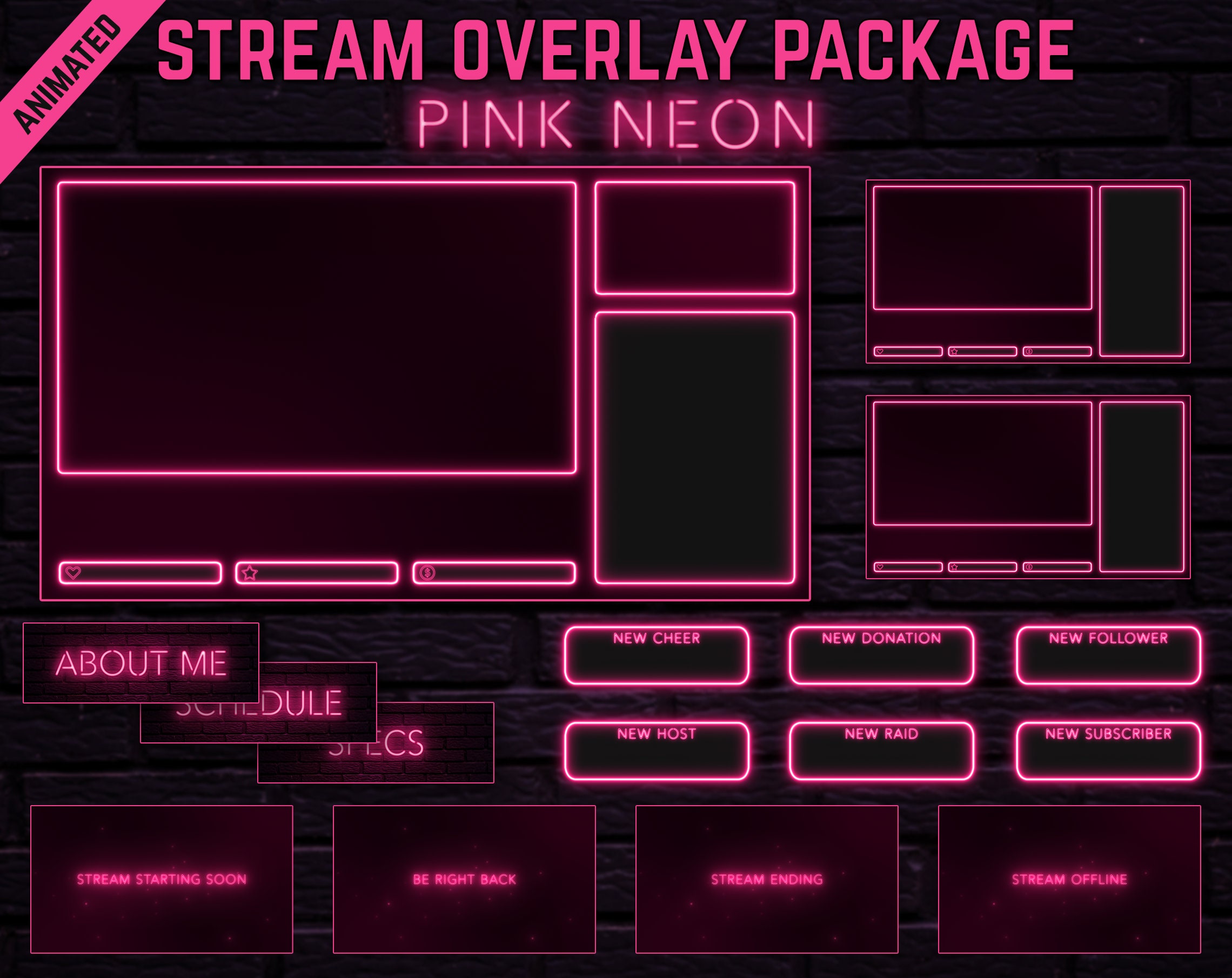 Pink Neon Twitch Overlay Package - Etsy.de