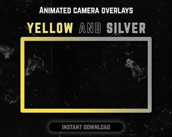 Può includere: Sovrapposizioni di telecamera animate in giallo e argento con uno sfondo grunge. Il testo "INSTANT DOWNLOAD" è nella parte inferiore dell'immagine.