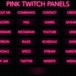 Twitch Panels - PINK NEON Panels for Streaming