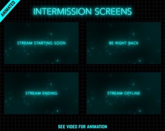 Cyan Twitch Screens - Light Blue Animated Neon Stream Screens for Twitch Streaming - Starting Soon | Be Right Back | Stream Ending | Offline