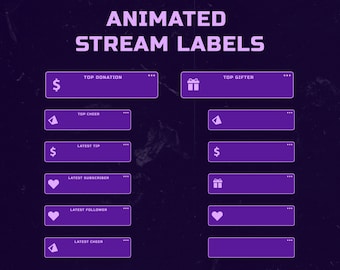 Animated Stream Labels - Purple Computer | Activity Label Overlays for Stream Stats