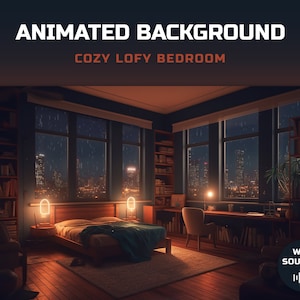 Vtuber Background Animated | Cosy LoFi Bedroom | Seamless Looped Vtuber Twitch Stream Overlay | Sound Effects Included | Digital Download