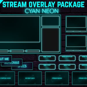 Cyan Neon Twitch Overlay Paket - Minimal Cyan Farbe Neon Twitch Theme | Dreamy Aesthetic Stream Overlay Pack