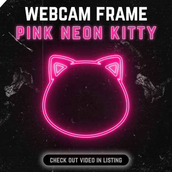 Animated Cat Shaped PINK Camera Overlay - PINK Kitty Neon Webcam border with flickering effect | Twitch Overlay for Streaming