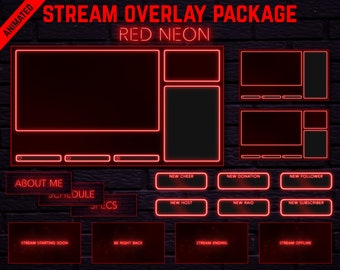 RED Neon Twitch Overlay Package Minimal Red Neon Twitch -