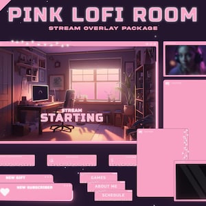 Twitch Overlay Package - Pink LoFi Room