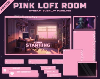 Twitch Overlay Package - Pink LoFi Room