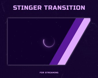 Könnte beinhalten: Lila und weißer Stinger-Übergang für Streaming mit einer Halbmondform in der Mitte.