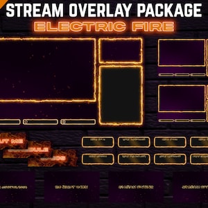Electric Fire Twitch Overlay Package - Neon Twitch Theme with Fire Flames | Stream Overlay Pack