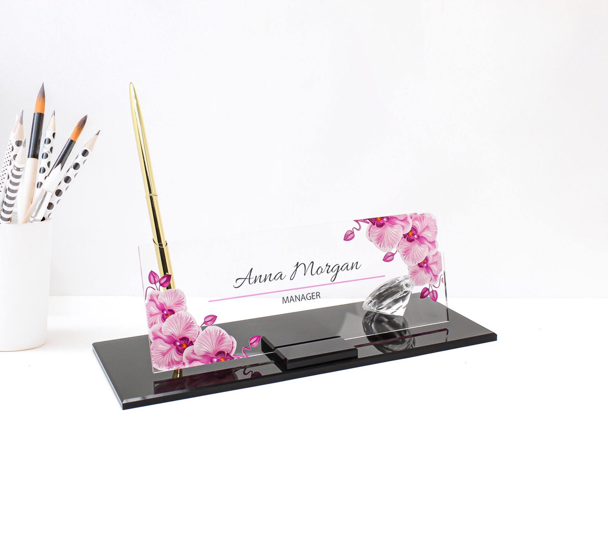 Personalized Nameplate Glass Clear Acrylic Name Plaque Etsy