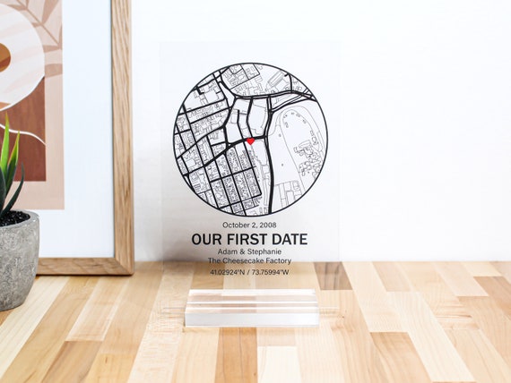 Our First Date Map Acrylic Plaque Gift,personalized Gifts, First Date Map  Print, First Date Gifts, First Date Anniversary, First Date Plaque 