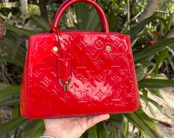 Authentische Louis Vuitton Handtasche Montaigne BB Rot Vernis