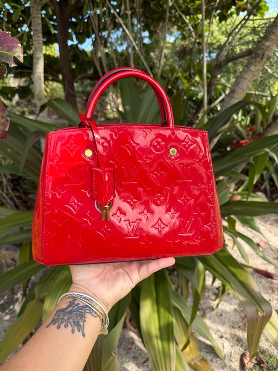 Authentic Louis Vuitton Hand Bag Montaigne BB Red Vernis - Etsy