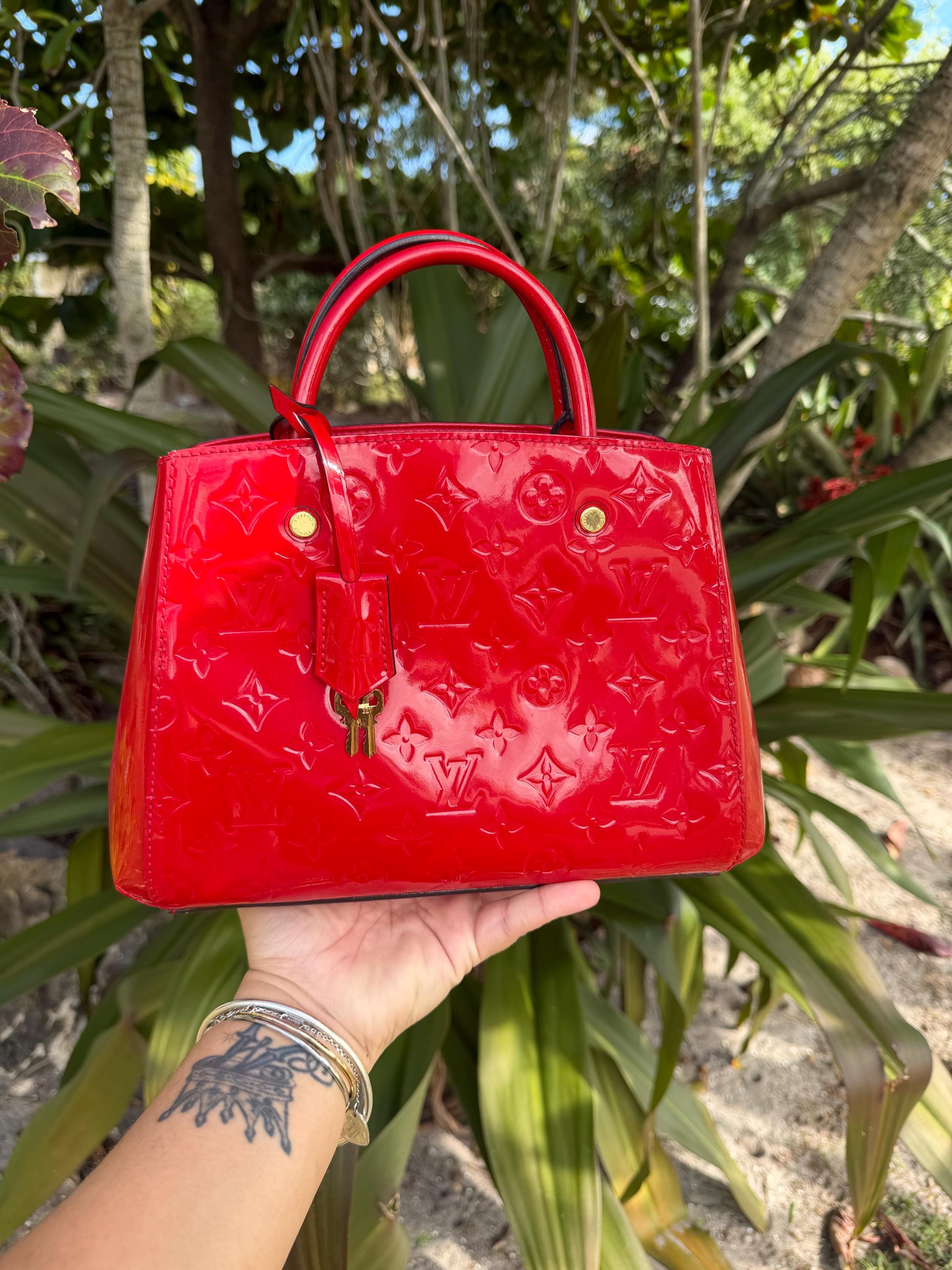 Authentic Louis Vuitton Hand Bag Montaigne BB Red Vernis - Etsy