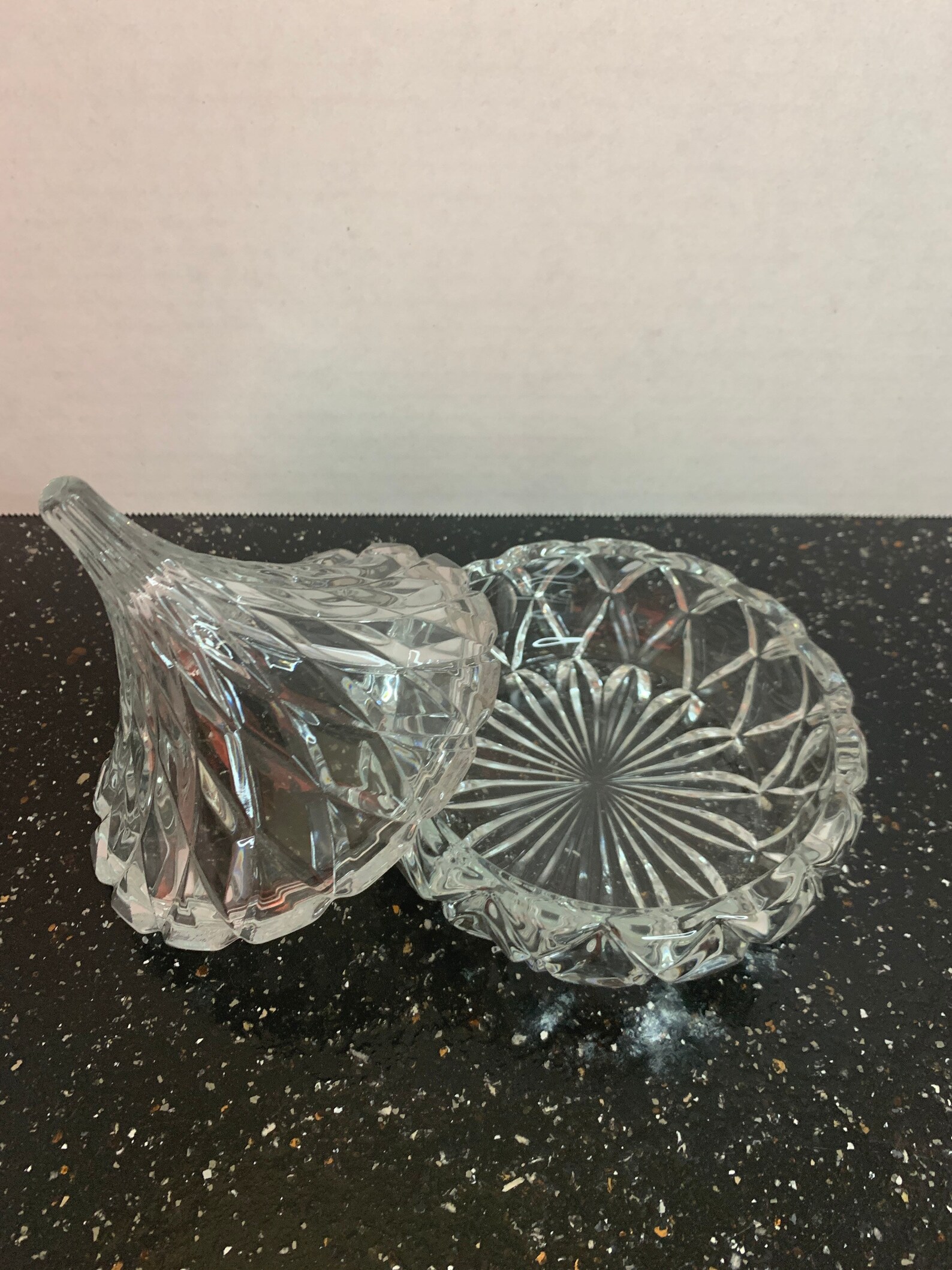 Vintage clear cut glass candy dish with lid. Etsy