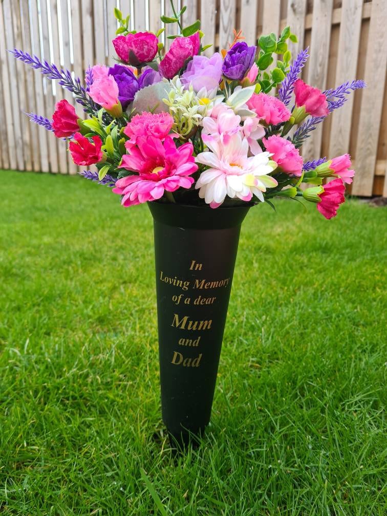 Graveside Spiked Mum&dad Vase Pink Faux Flowers Etsy