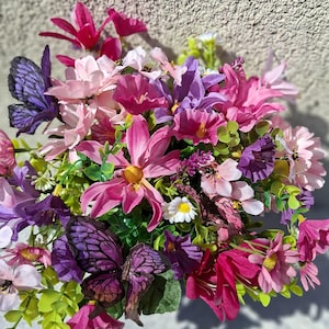 Summer Meadow Grave Pot, Mixed Daisies Lavender Butterflies Memorial Flower Decoration
