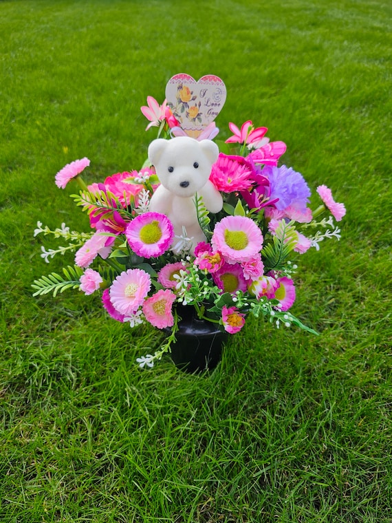 good morning teddy bear with flowers