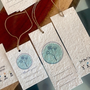 ÉTIQUETTES CADEAUX À PLANTER 5 x 2 et 3 pouces x 2 étiquettes de remerciement, étiquette en papier semencier, cadeaux en papier recyclé, étiquette en papier semencier.