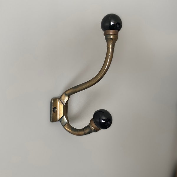 Coat hook,  wall hook, Antique Bronze & Ceramic Knob black, decorative hook , cast iron hook, style hook, vintage hook, victorian