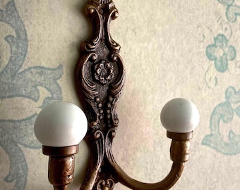 Coat hook, wall hook, Customized Antique style victorian White CERAMIC, Clear GLASS decorative hook , Coat Rack Wall Mount