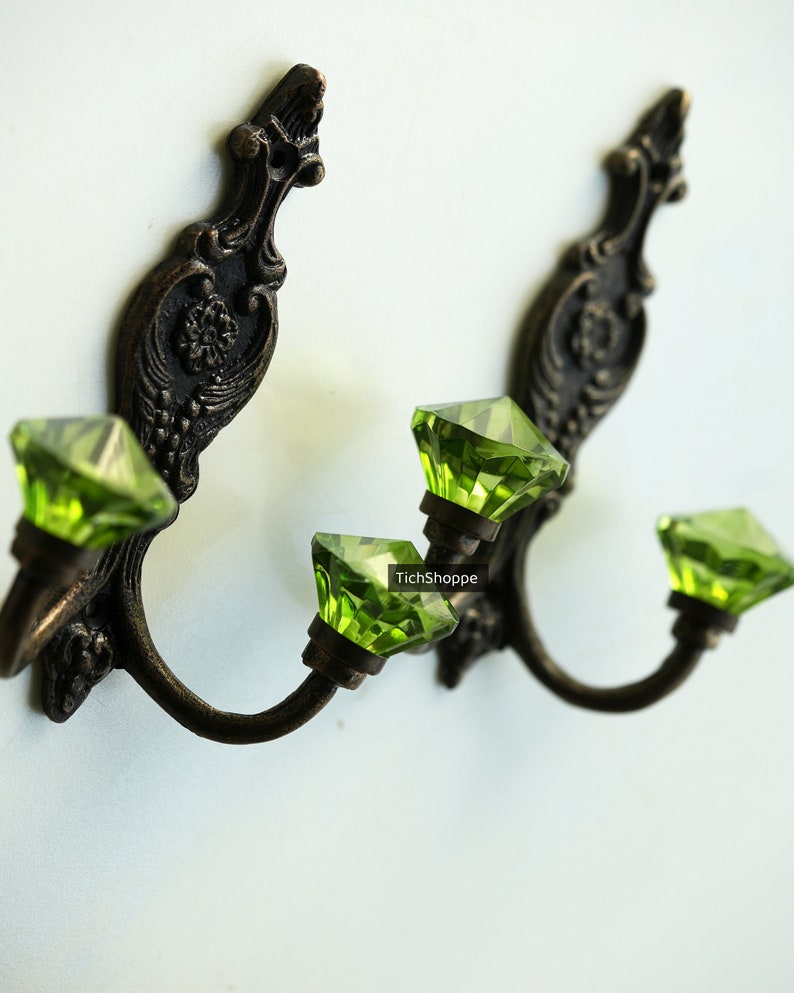 Coat hook, wall hook, Antique Ceramic/Green Glass decorative hook , cast iron hook, French style hook, VINTAGE LOOK victorian image 5