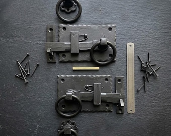 Hand Forged Cottage Ring Latch | Cast Iron Rustic Door Latch | Vintage English Country Door Hardware | Powder-Coated Black Finish