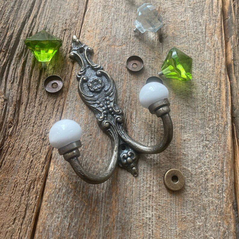 Coat hook, wall hook, Antique Ceramic/Green Glass decorative hook , cast iron hook, French style hook, VINTAGE LOOK victorian image 10