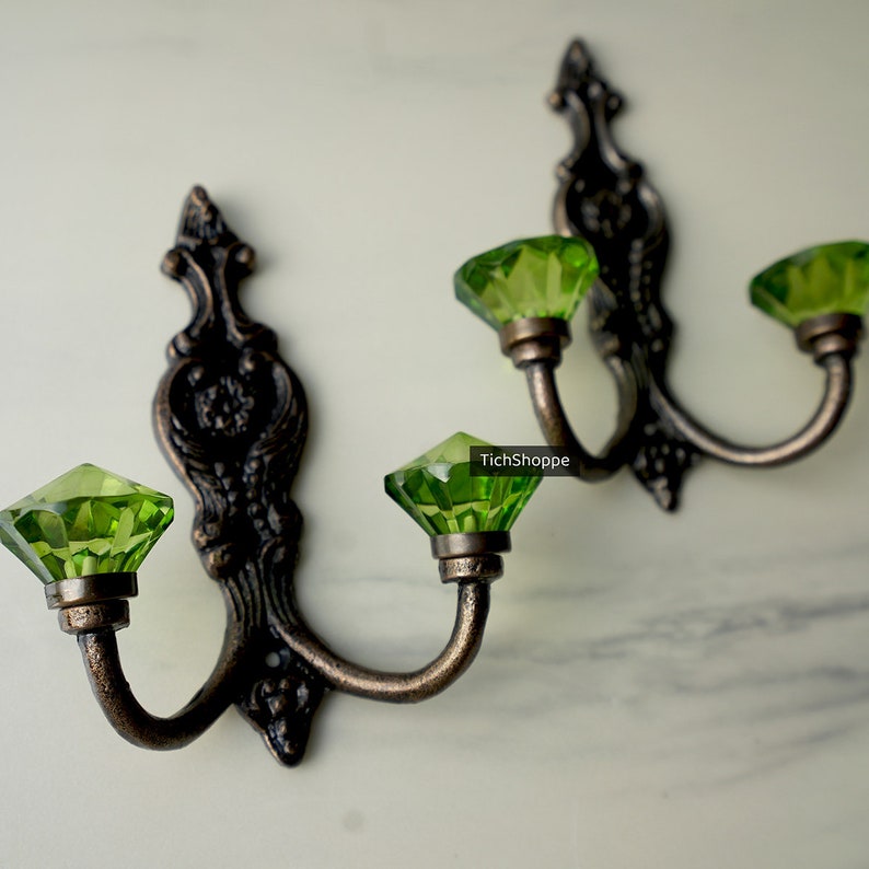 Coat hook, wall hook, Antique Ceramic/Green Glass decorative hook , cast iron hook, French style hook, VINTAGE LOOK victorian image 4