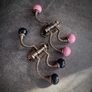 Antique Bronze Triple Coat Hook – Rose Ceramic Knobs, Cast Iron Rope Design Vintage Wall Hook.