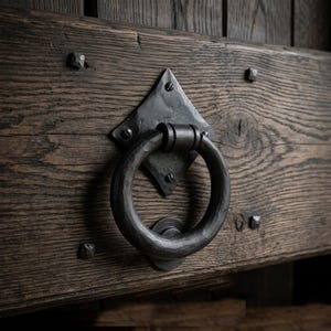 Hand Forged Iron Door Knocker – Rustic Wrought Iron, Heavy Duty Blacksmith Burnt-Wax Finish