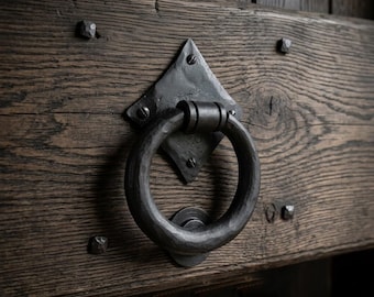 Hand Forged Iron Door Knocker – Rustic Wrought Iron, Heavy Duty Blacksmith Burnt-Wax Finish
