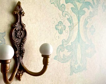 Coat hook,  wall hook, Antique Bronze Ceramic/Clear Glass decorative hook , cast iron hook, French style hook, VINTAGE LOOK victorian