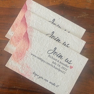 Ensemble de faire-part de mariage personnalisé à planter, faire-part de mariage en papier ensemencé, faire-part imprimé personnalisé à planter 6 x 10 cm - enveloppes brunes