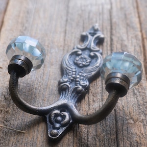 Coat hook, wall hook, Customized Antique style victorian White CERAMIC, Clear GLASS decorative hook , Coat Rack Wall Mount C-Clear Glass Hook