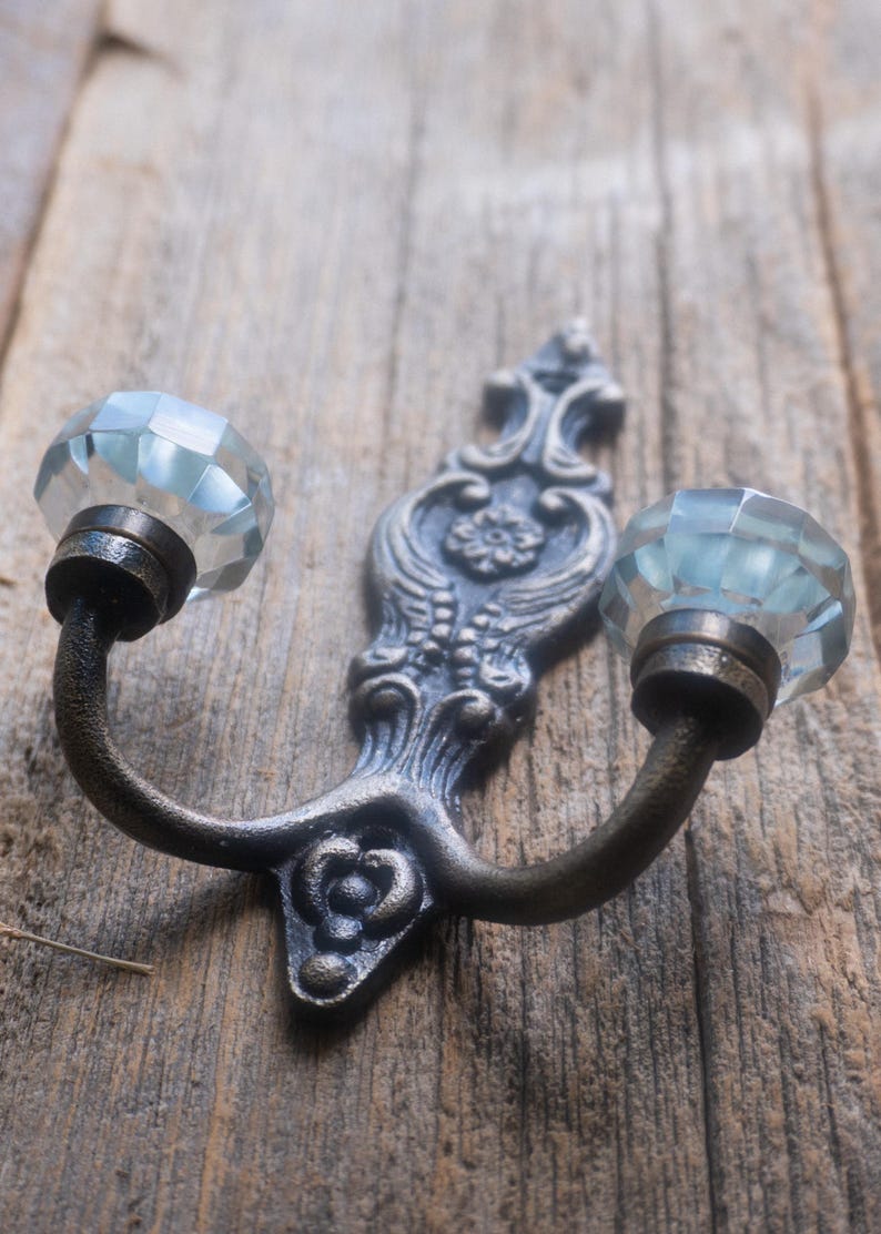 Coat hook, wall hook, Customized Antique style victorian White CERAMIC, Clear GLASS decorative hook , Coat Rack Wall Mount C-Clear Glass Hook