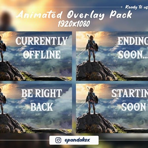 Zelda Animated Overlay for Twitch, The Legend of Zelda: Breath of the Wild, Animated Scenes for Twitch,  Zelda Animated Stream Overlay, Link